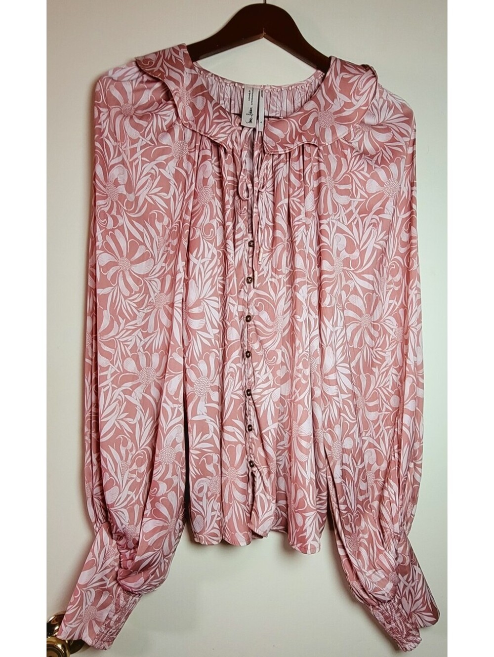 Thistle & Bess Pink Floral Button-Up Blouse Size XL